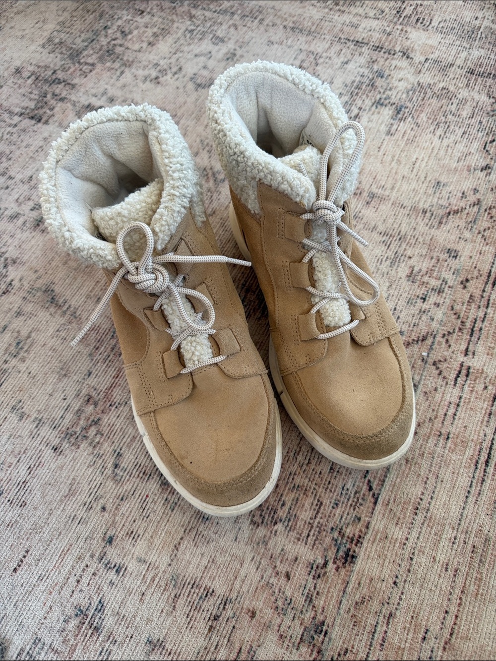 Sorel Tan Suede Sherpa-Lined Lace-Up Winter Boots